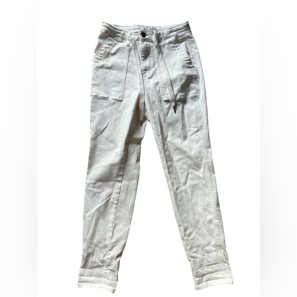 Judy Blue Tummy Control Jeans Women's 5/27 White High Elastic‎ Waist Drawstring✅
